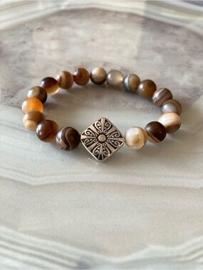 ✨Frosted Sardonyx Beaded Bracelet with Sterling Silver Plated Accent